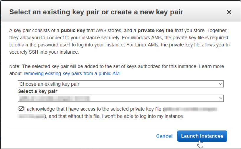 Select an existing key pair or create one