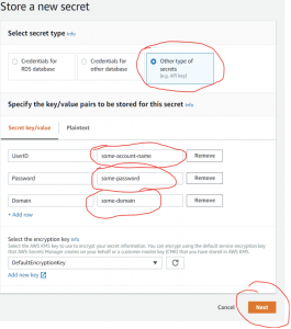 Screenshot Store a new secret. UserID, Password, Domain 