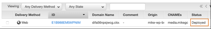 Screenshot of the updated CloudFront distribution status