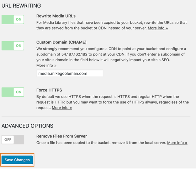 Screenshot of the cloud distribution network settings in the S3 plugin