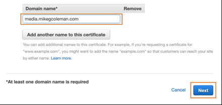 Screen shot showing domain name dialog