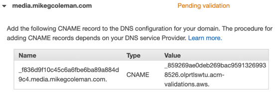 Screen shot showing verification record