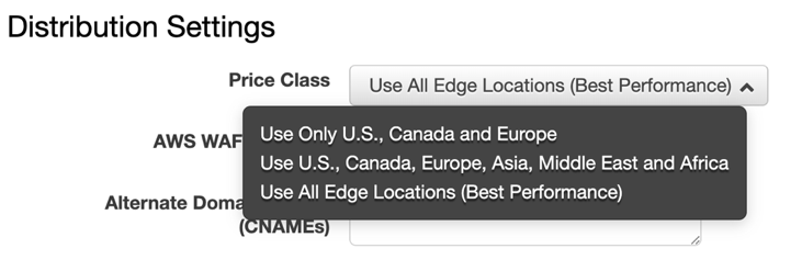 Screenshot showing the choices for price classes