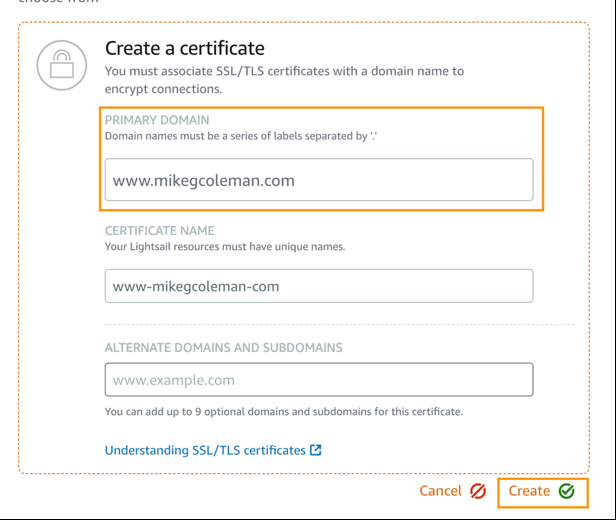 Picture of the Create a Certificate section