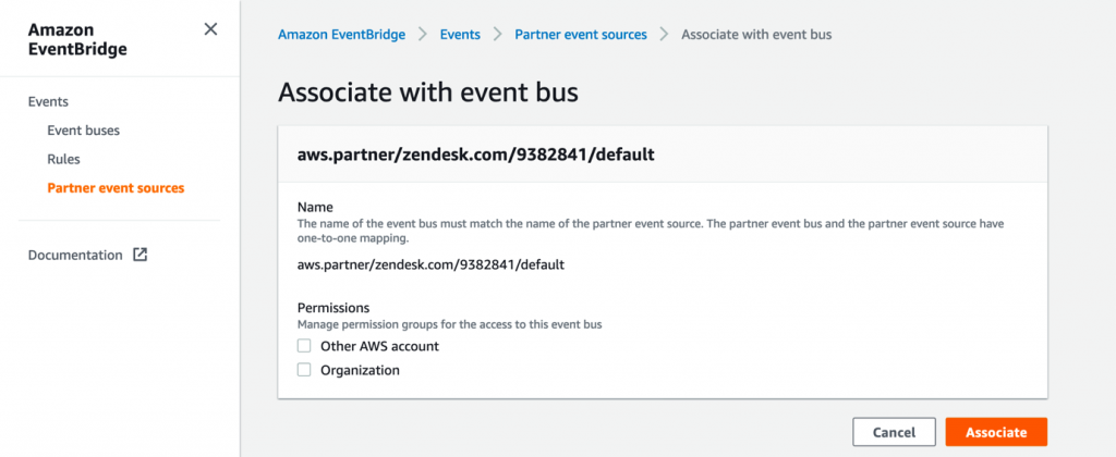 Associating event source with event bus