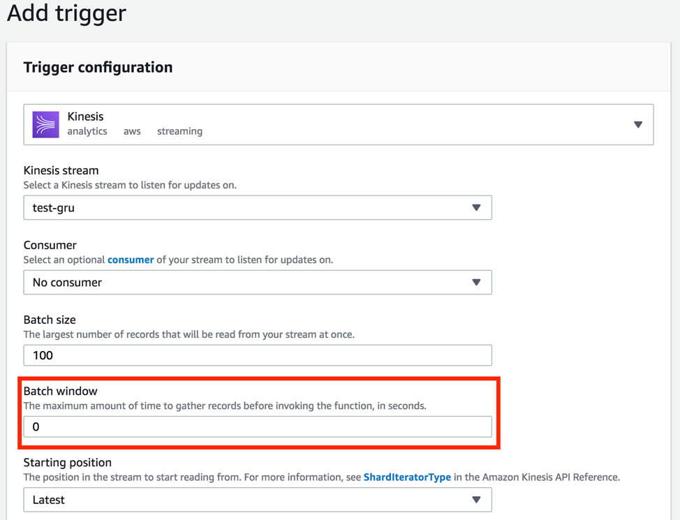 Adding an event source trigger in the AWS Lambda console