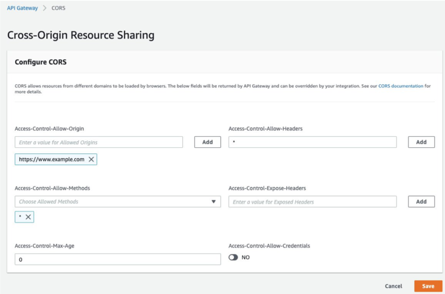 Setup Cross Origin Resource Sharing