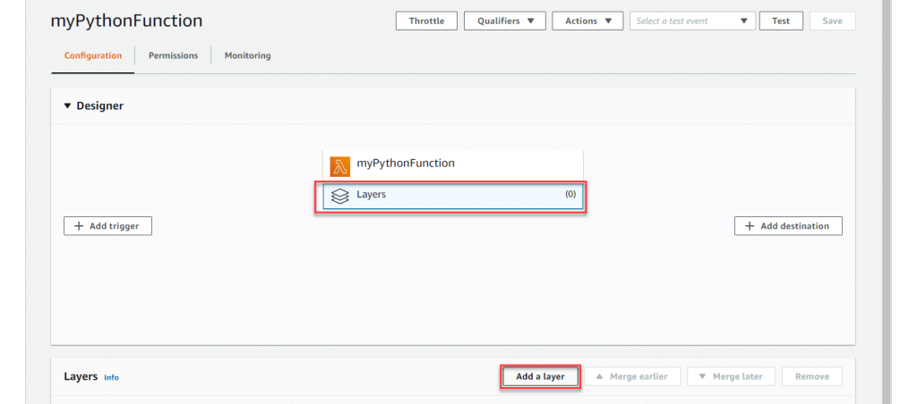 Choose Add a layer from Lambda.