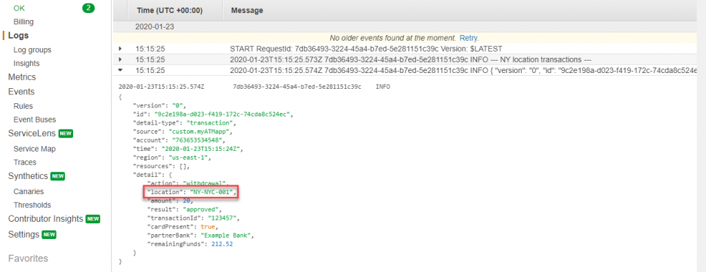 Transaction matching "New York" filter