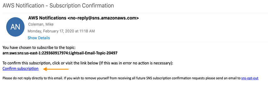 Image showing the location of the confirm subscription link in the verification email