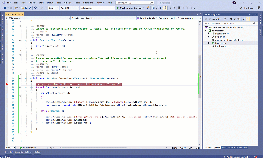 Lambda debug workflow
