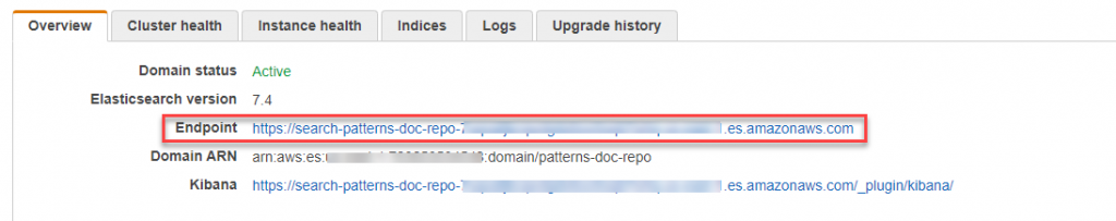 The Endpoint for an Elasticsearch domain.