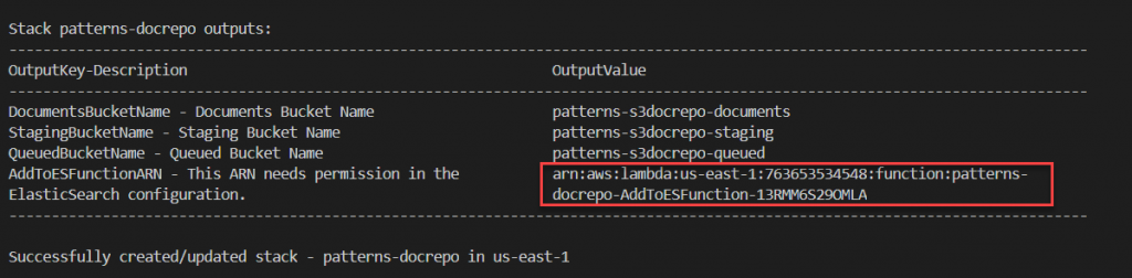 Lambda function ARN output.