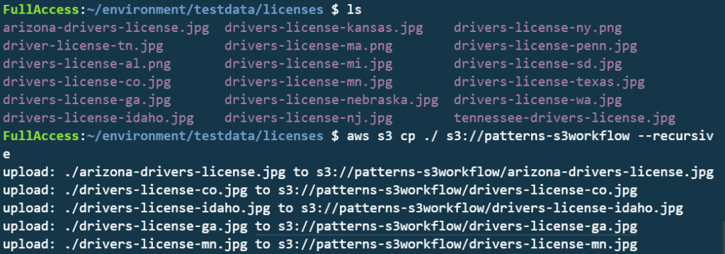 Uploading files to the S3 bucket.