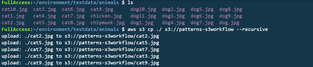 Uploading files to the S3 bucket.