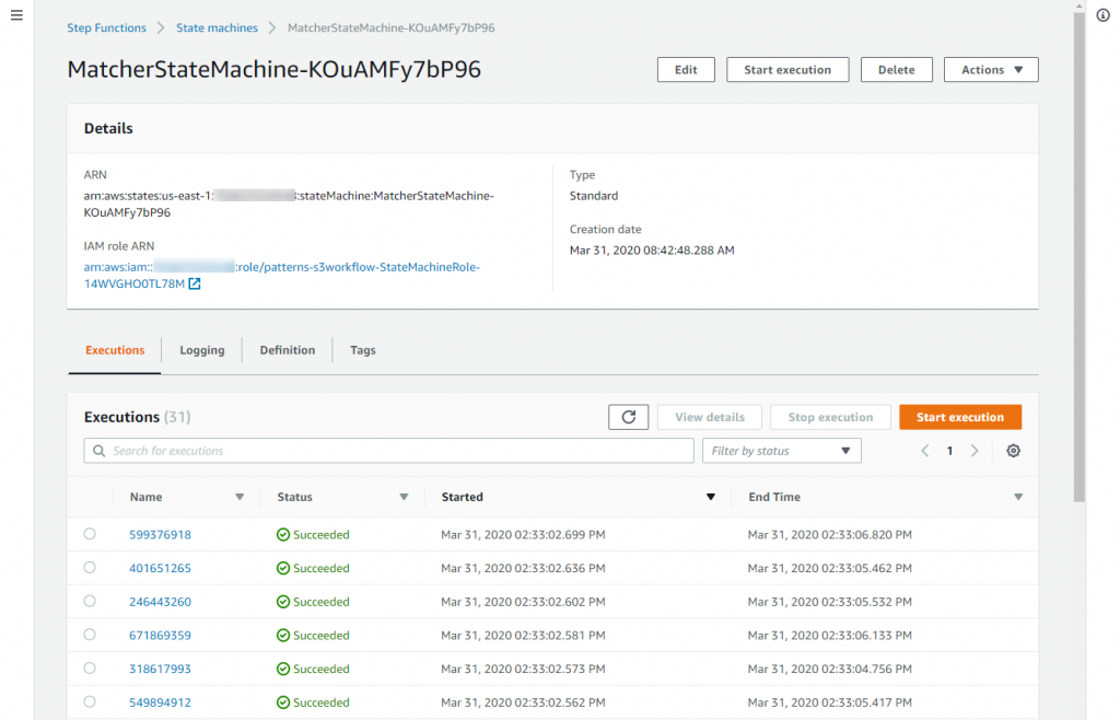 Step Functions execution detail.