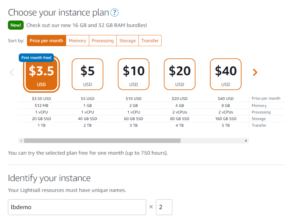 Instance plan and name 