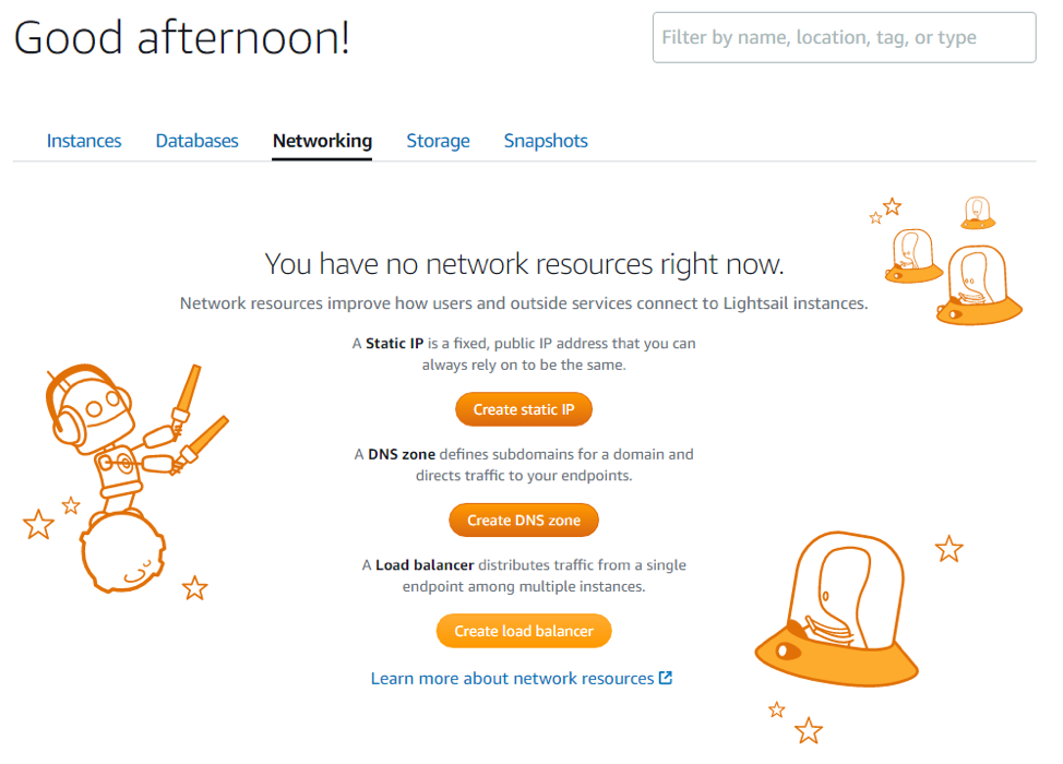 Networking tab of Lightsail console