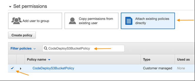 attach policies to the S3 bucket