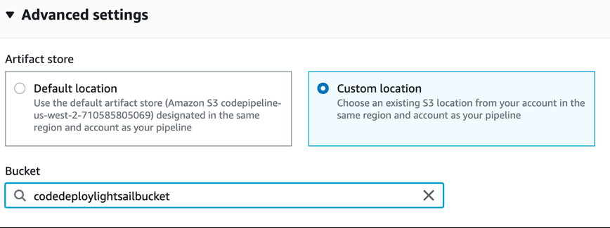 codepipeline advanced settings
