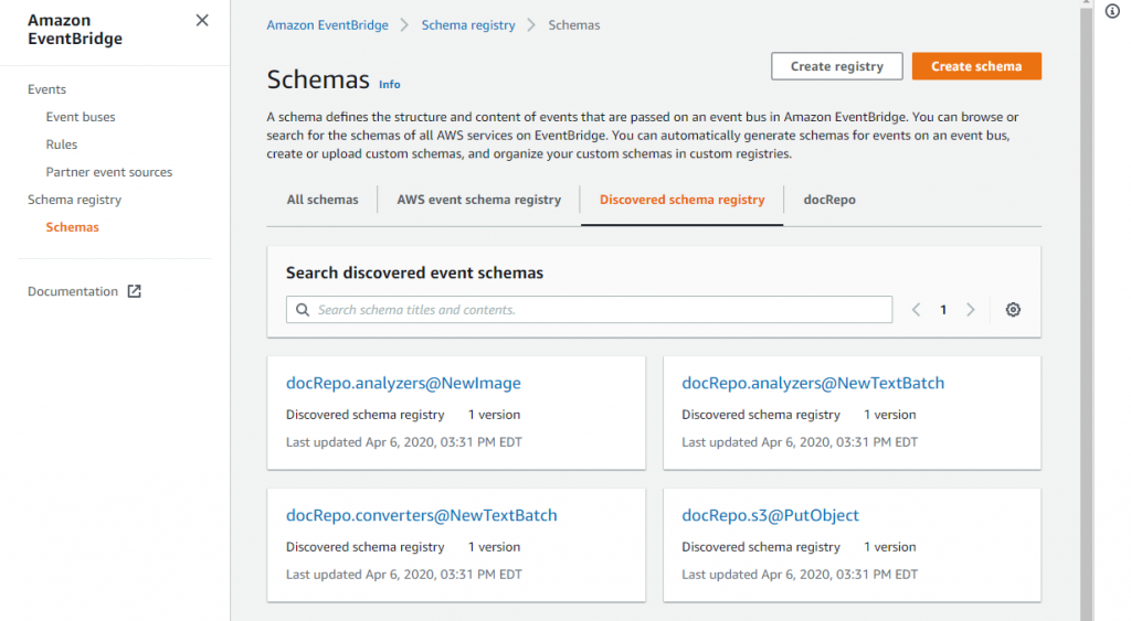 Schema discovery in Amazon EventBridge