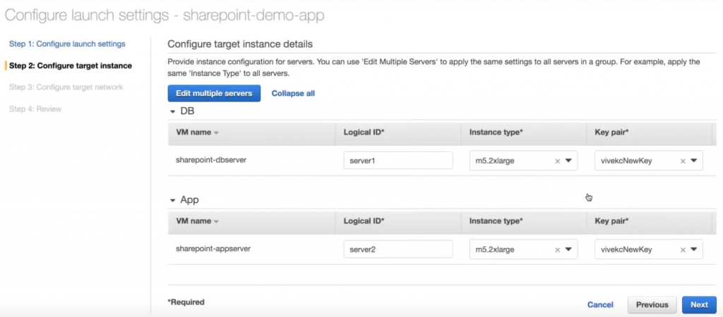 Target instance details