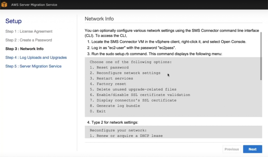 Setup network info