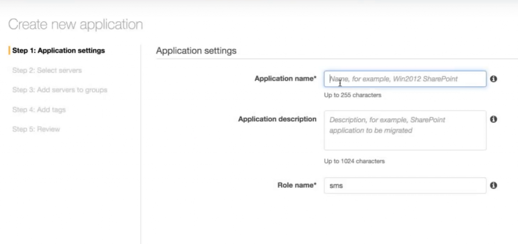 Create new application - Application settings