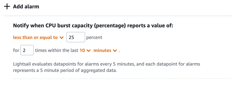 cpu percentage alarm option