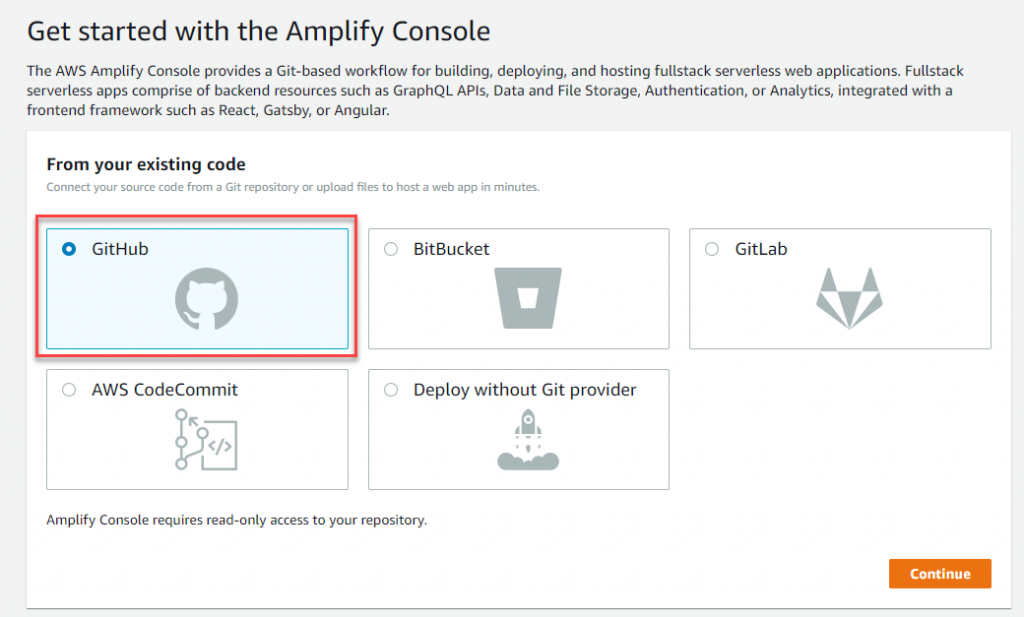 Select GitHub as your code repo