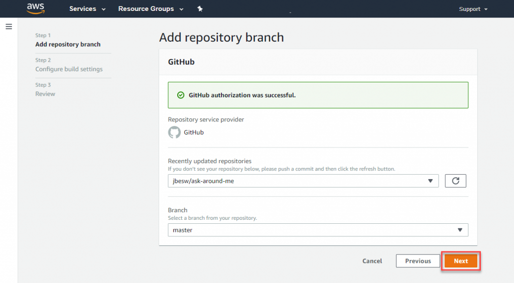 Add repository branch