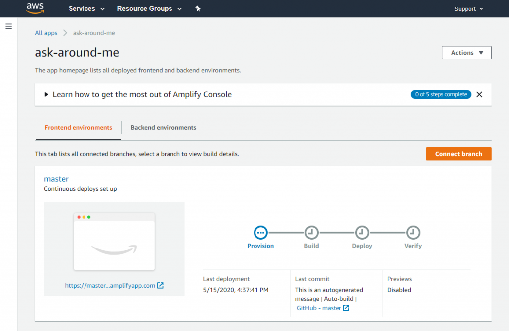 Amplify Console deployment pipeline