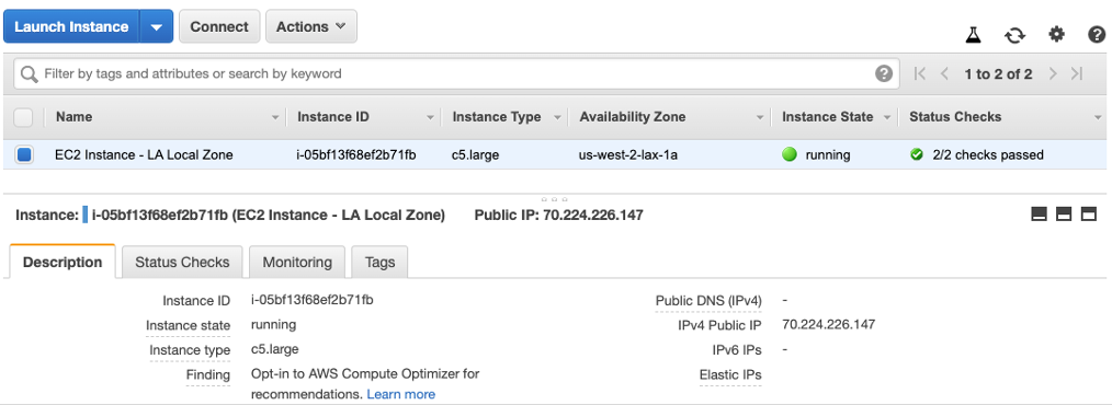 shows the local zone created