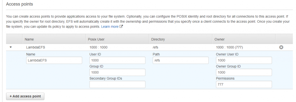 Access points in EFS
