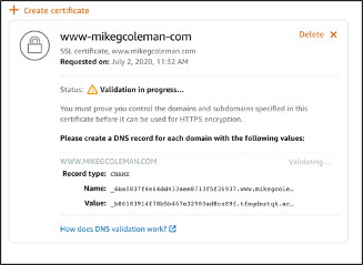 certificate validation pending