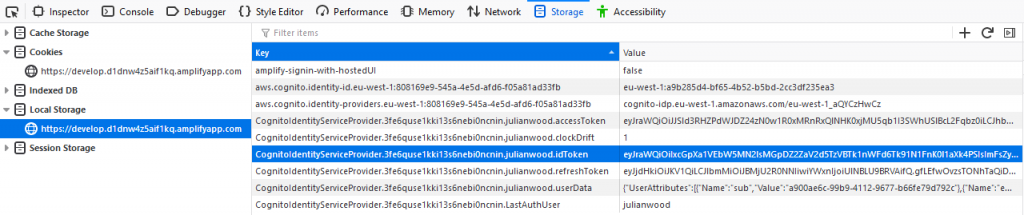 View tokens with browser developer tools