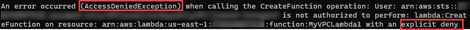 Lambda function creation AccessDeniedException
