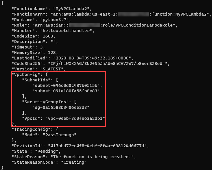 Successfully create Lambda function connected to specific subnets and security groups