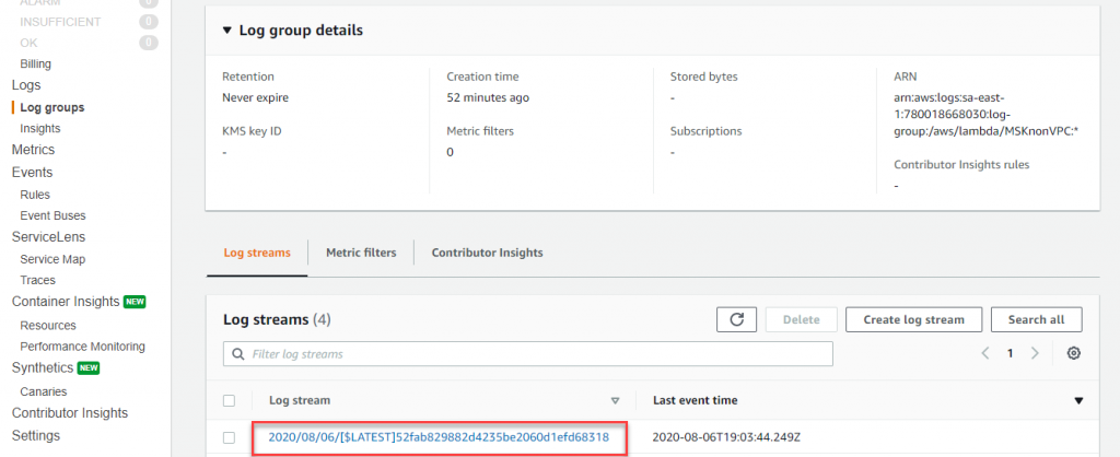 CloudWatch log streams