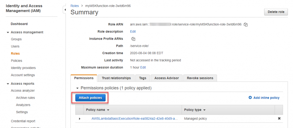 Attach policies to IAM role
