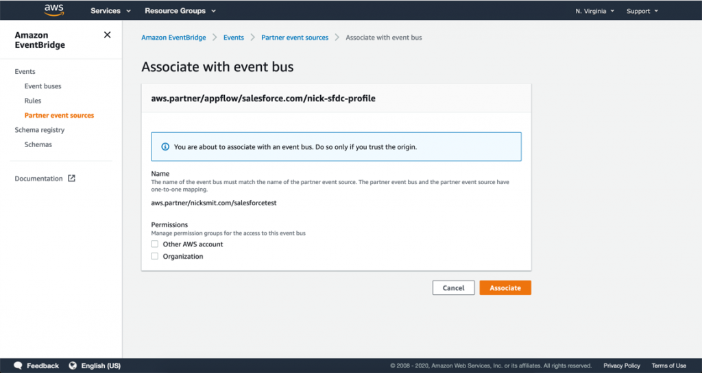 Associate with an event bus