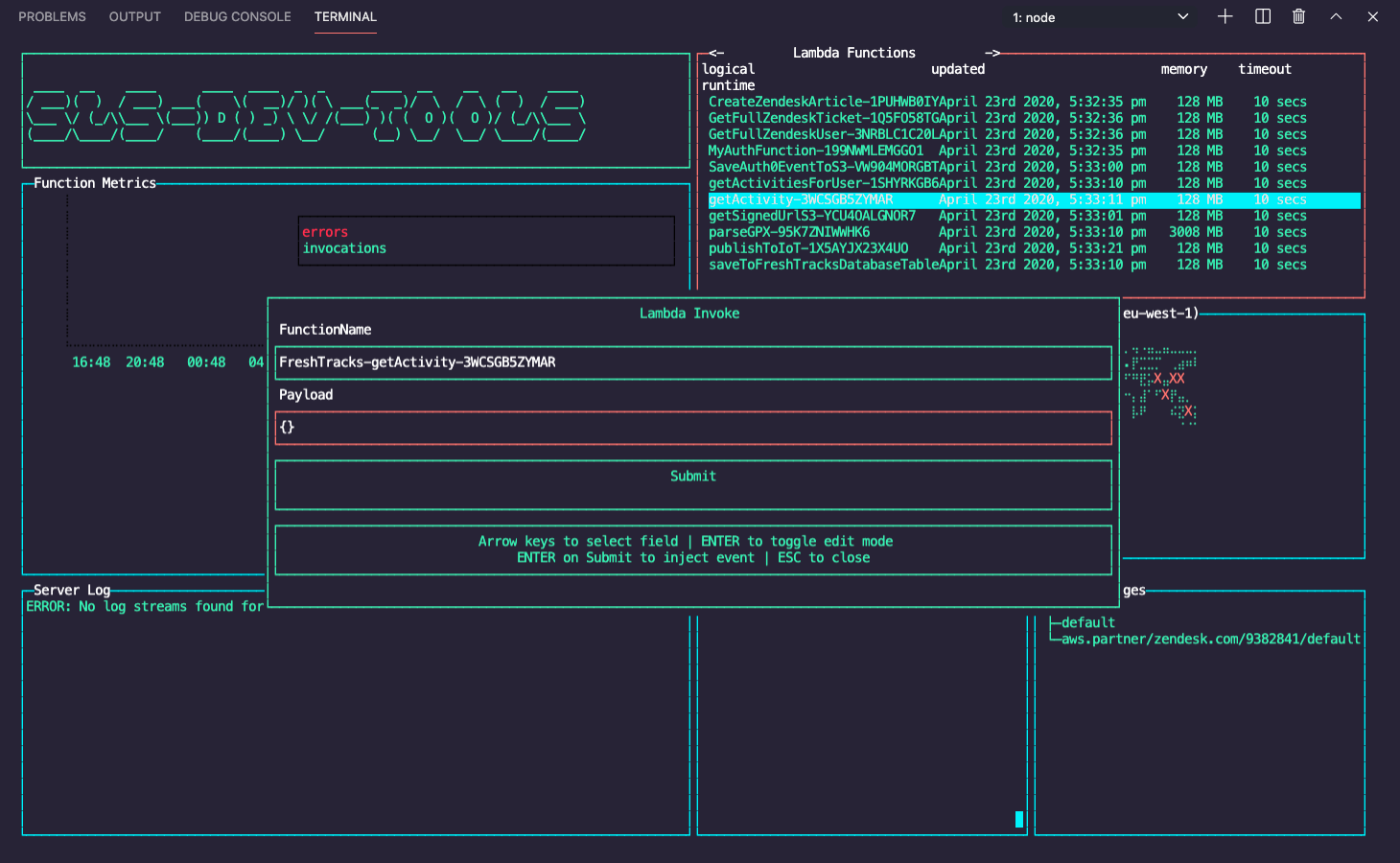 Invoke an AWS Lambda function with a custom payload using sls-dev-tools