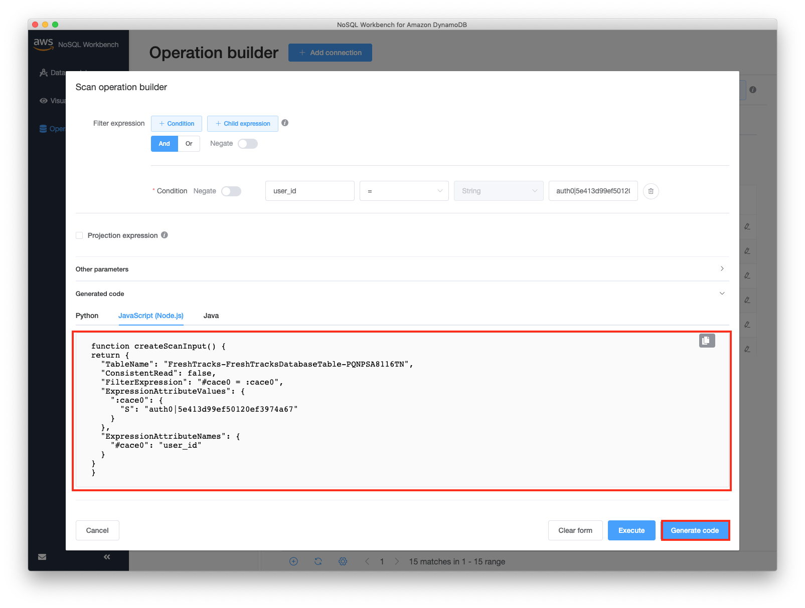 Generating query code with NoSQL Workbench for Amazon DynamoDB