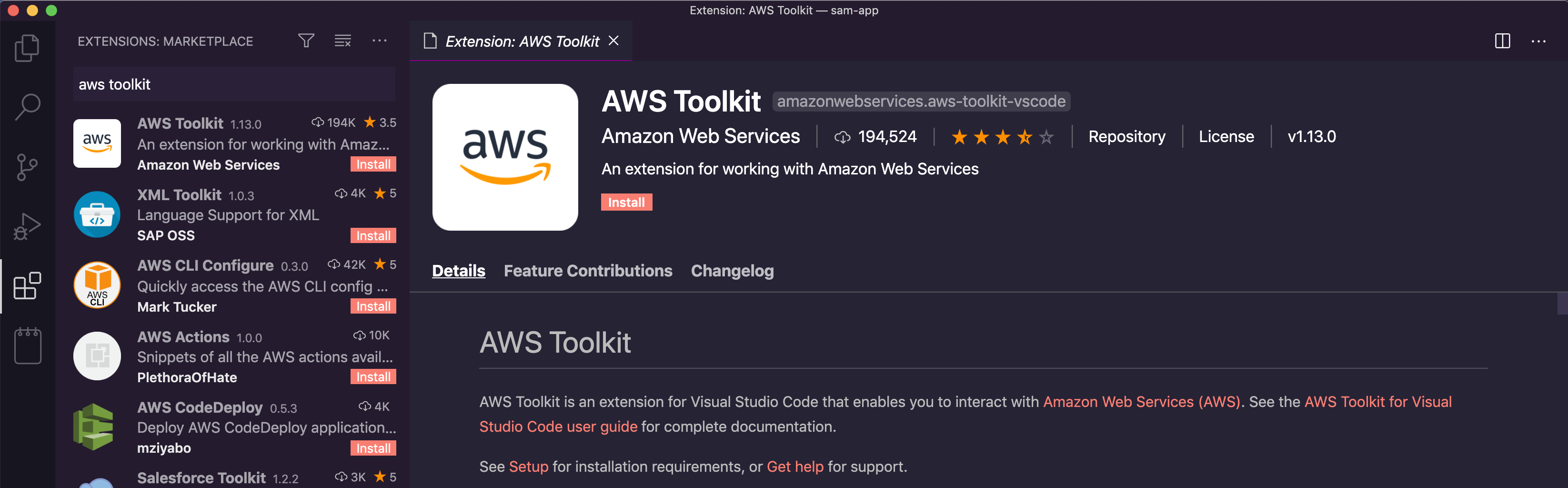 AWS Toolkit extension for Visual Studio Code