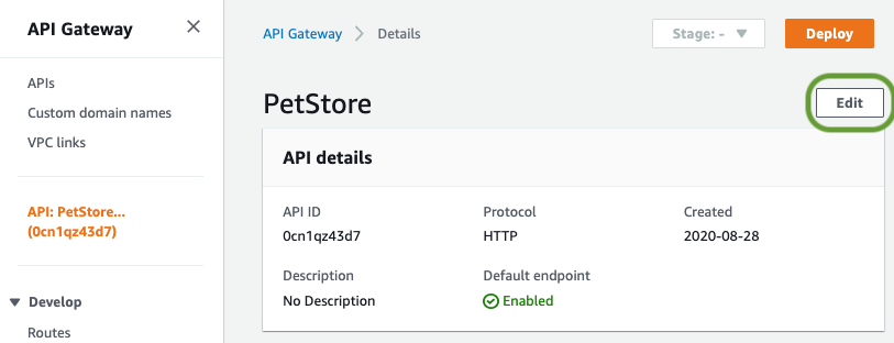 Select the Edit API option