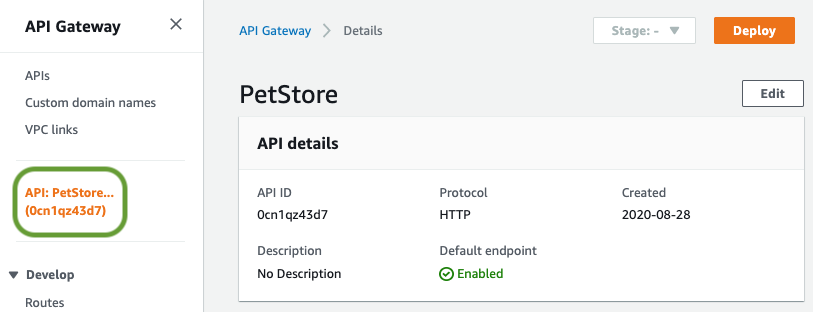 Select API name from menu