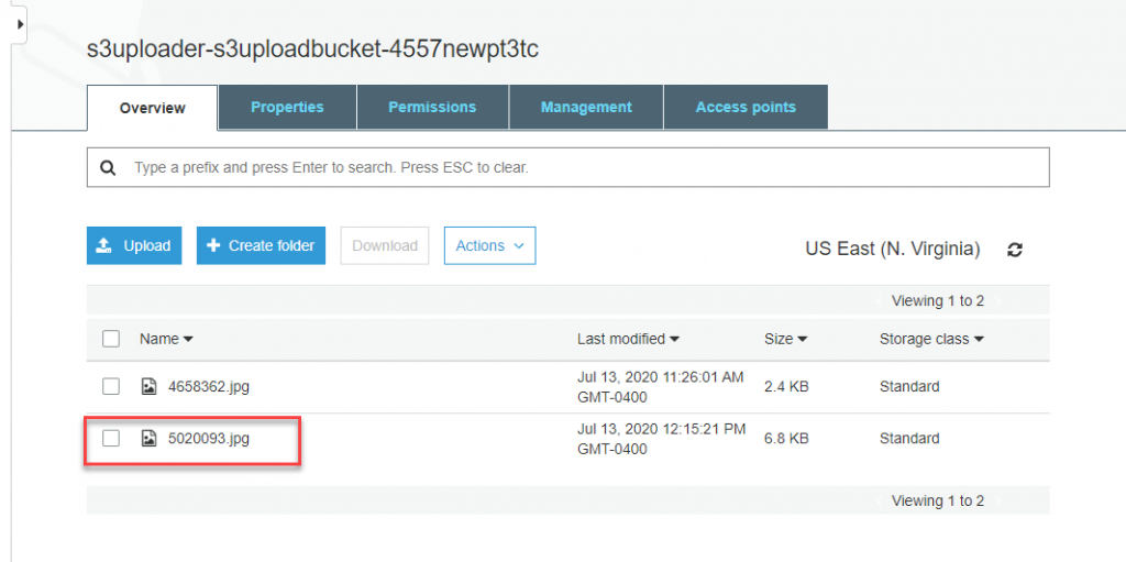 Second uploaded file in S3 bucket