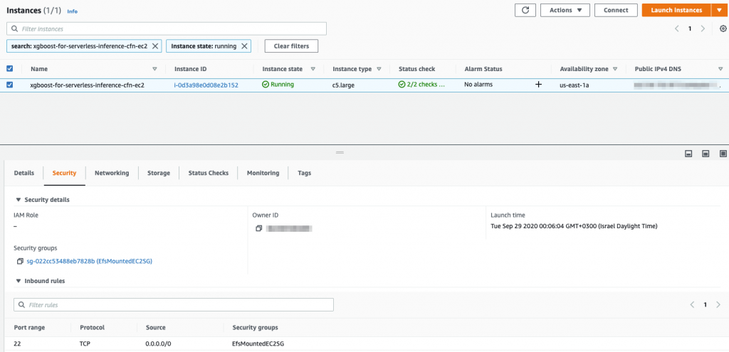 Security Groups on instances page