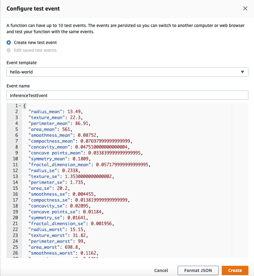 Confiigure test event