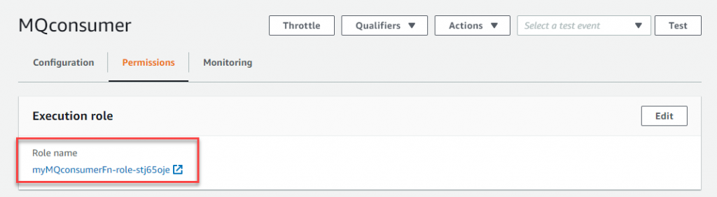 Lambda function permissions tab